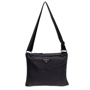 Prada Vintage Black Vela Nylon Small Flat Messenger Bag Adjustable Strap